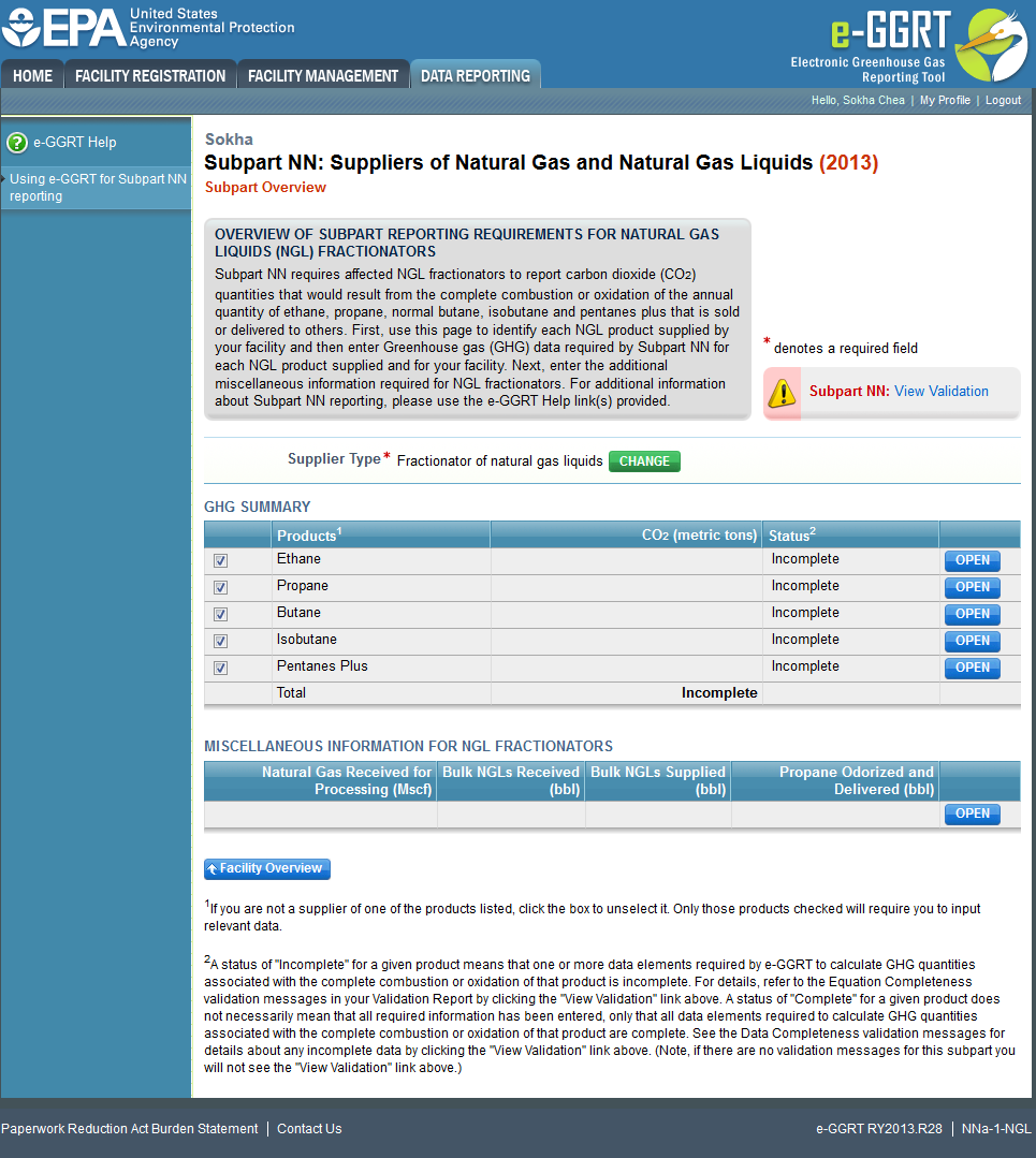 Image of Subpart NN: Suppliers of Natural Gas and Natural Gas Liquids, showing supplier type and GHG summary.